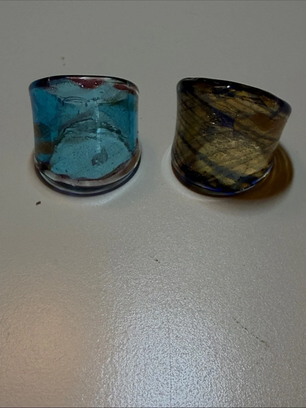 Handmade Glass Ring - Blue and Amber Set